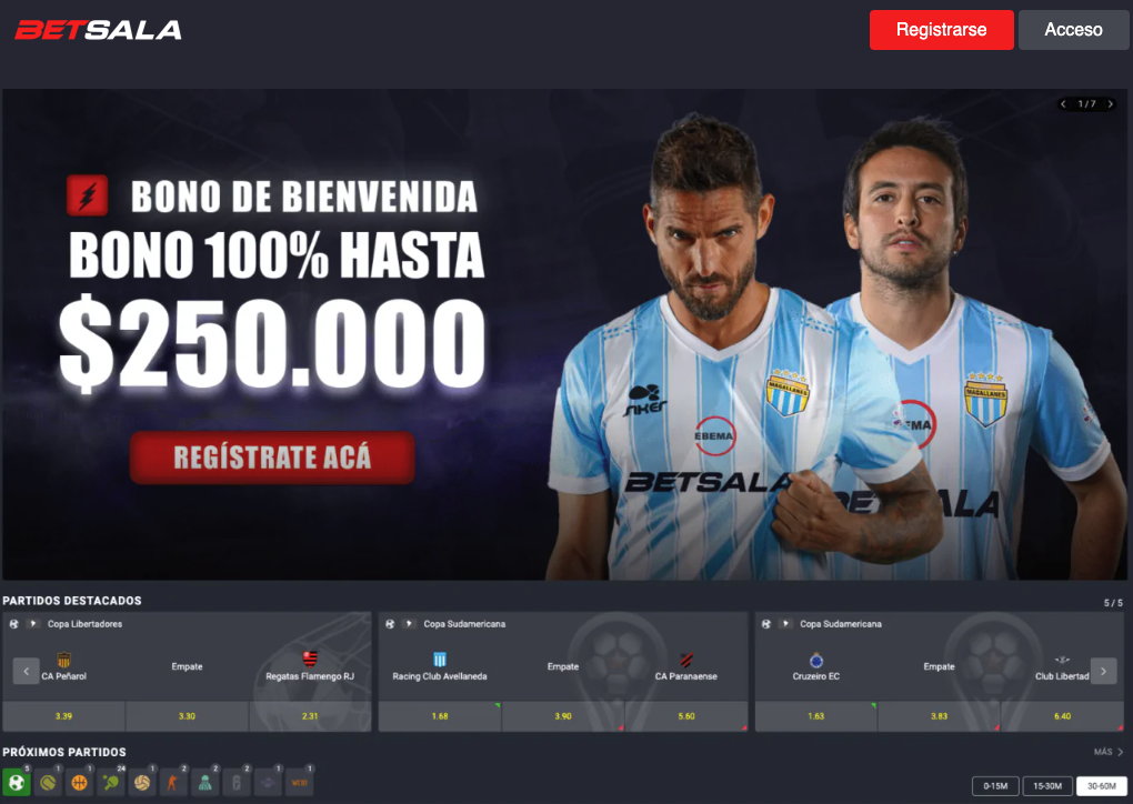 Bono de apuestas deportivas en Betsala hasta $250.000