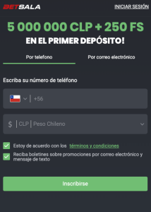 Registro de usuario en Betsala desde Chile